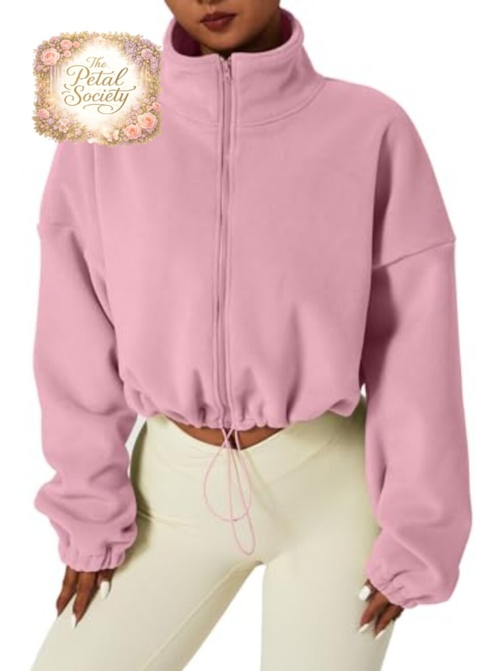Women's Fleece Full Zip Cropped Jacket Warm Winter Stand Collar